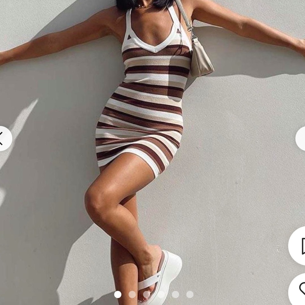 Princess Polly striped brown halter mini dress
